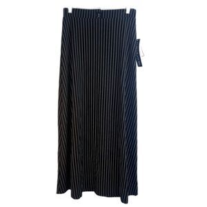 NWT Black White Pin Striped Aline Maxi Skirt Pull On Stretchy Classy Size MD**